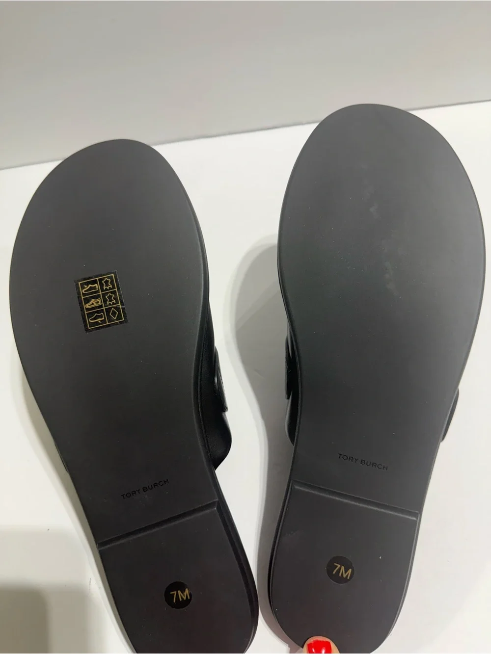 Tory Burch Black Leather Slide Mules with Silver Logo Accent